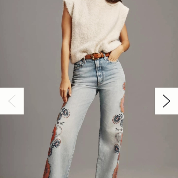 MOTHER Blue Jeans with Intricate Colorful Side Design Details. Fashion Statement - Picture 1 of 6